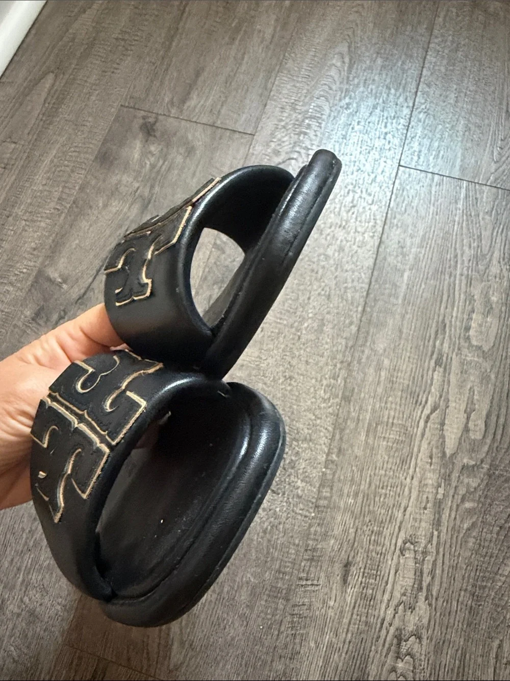 Tory Burch Black Slide Sandals with Gold Logo